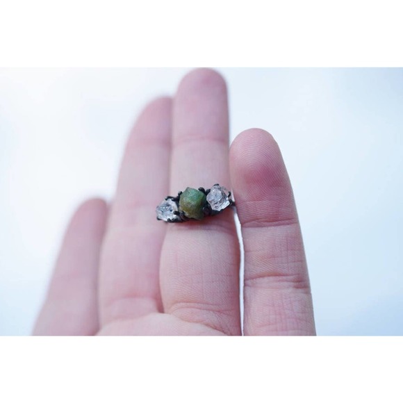 Raw Emerald Diamond Ring Rough Diamond Engagement Ring Handmade Diamond … - Picture 5 of 7